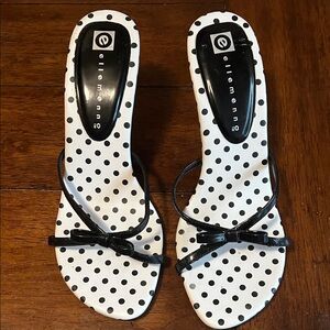 Ellemenno Polka Dot Sandals with Black Straps